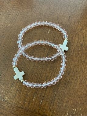 4/$20 bundle and save         Set of 2  pale Pink Beaded Cross Stretch Bracelets